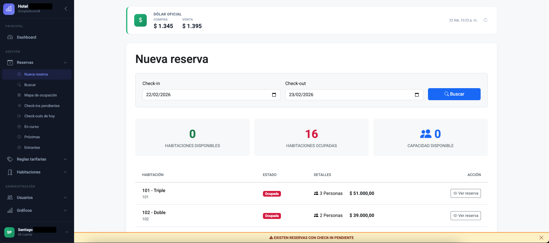 Sistema de tarifas inteligentes con IA para gestión hotelera SimpleRoom